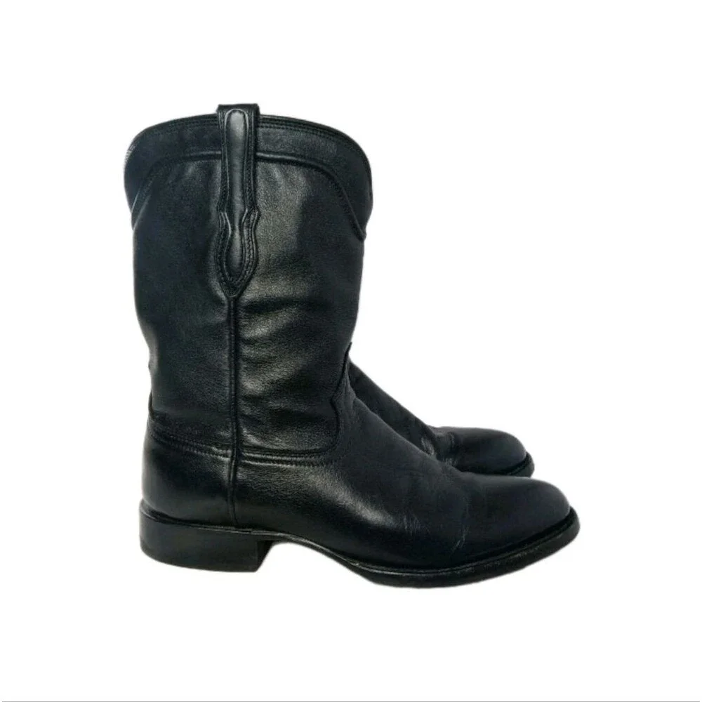 RUJO Black Leather Roper Boots Men's Size 9.5 D Cowboy Western Boots